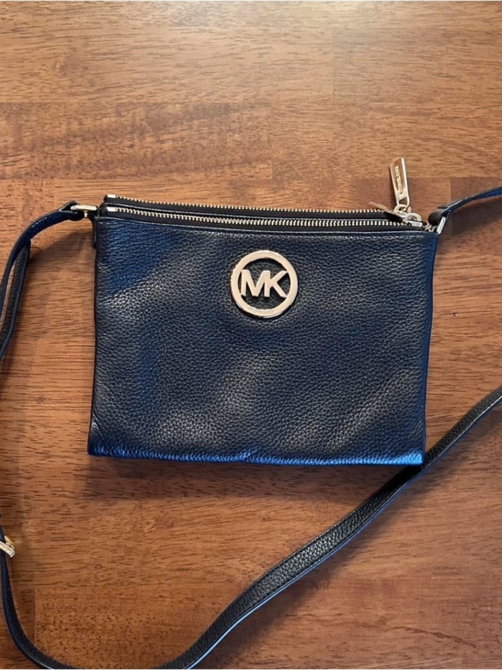 Michael Kors black Pebbled Leather MK Crossbody
